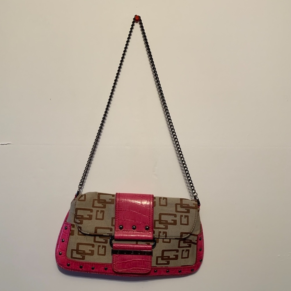 GUESS Baguette Y2K Pink Purse Studded Monogrammed
